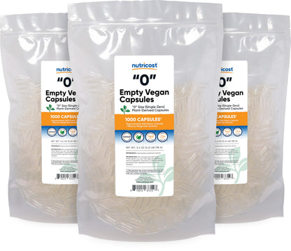 Nutricost Size 0 Empty Capsules - 1,000 Clear Plant-Based Capsules (Kosher, Halal, Non-GMO)
