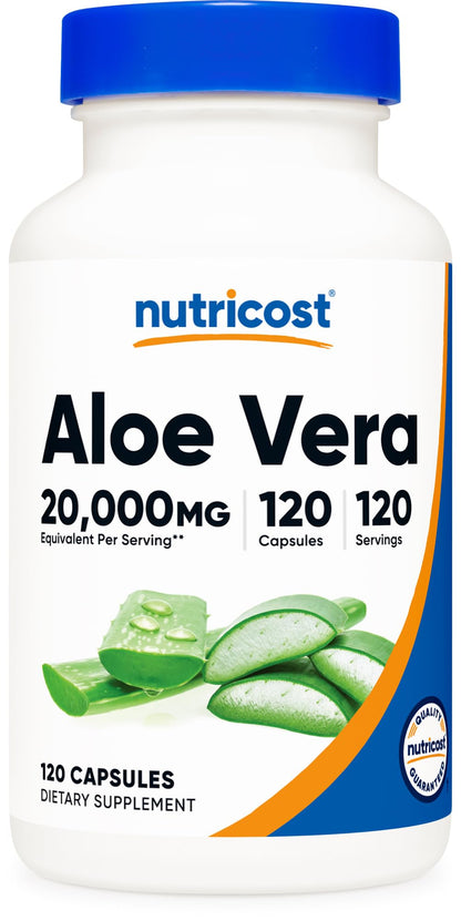 Nutricost Aloe Vera 20,000mg 100mg of 200:1 Extract – 120 Vegetarian Capsules | Gluten Free, Non-GMO