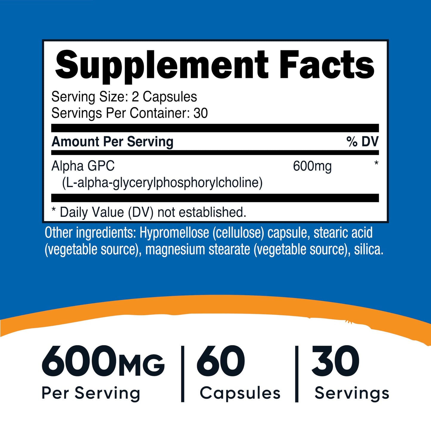 Nutricost Alpha GPC 600mg – 60 Vegetarian Capsules | Non-GMO, Gluten Free