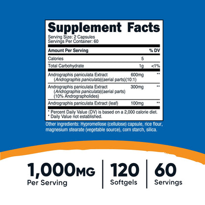 Nutricost Andrographis Extract Capsules 1000mg (120 Count) – 60 Servings | Health & Wellness Vegetarian Supplement