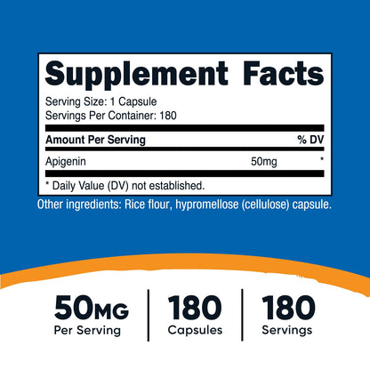 Nutricost Apigenin 50mg, 180 Capsules – Non-GMO, Gluten Free, Vegan
