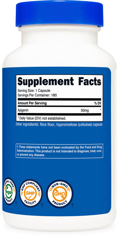 Nutricost Apigenin 50mg, 180 Capsules – Non-GMO, Gluten Free, Vegan