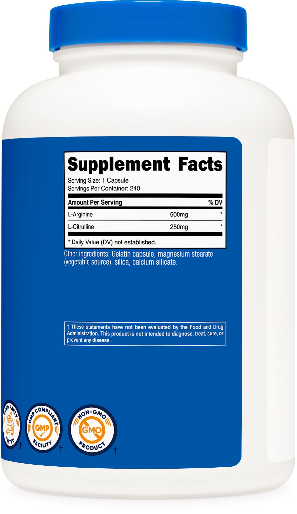 Nutricost L-Arginine L-Citrulline Complex 750mg, 240 Capsules - Non-GMO