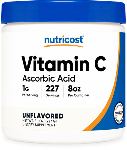 Nutricost Ascorbic Acid Powder Vitamin C – 0.5 LBS (8 oz)