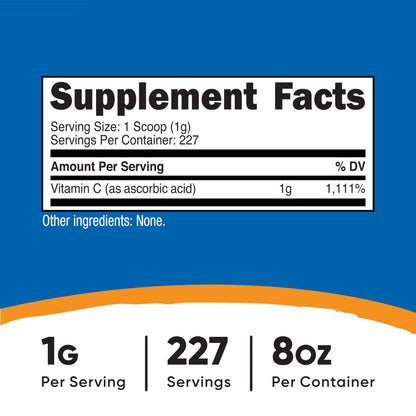 Nutricost Ascorbic Acid Powder Vitamin C – 0.5 LBS (8 oz)