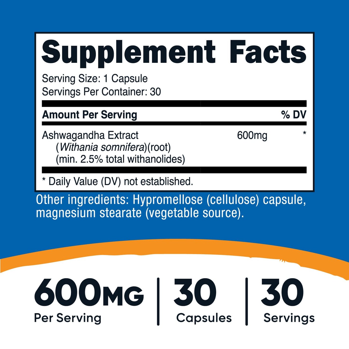 Nutricost Ashwagandha Root Extract 600mg - 30 Vegetarian Capsules | Non-GMO, Gluten Free