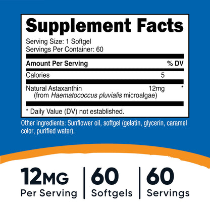 Nutricost Astaxanthin 12mg, 60 Softgels – Non-GMO & Gluten Free (2 Month Supply)