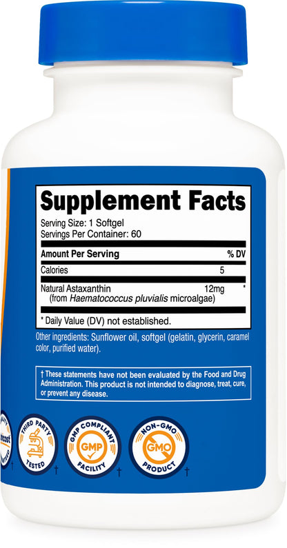 Nutricost Astaxanthin 12mg, 60 Softgels – Non-GMO & Gluten Free (2 Month Supply)
