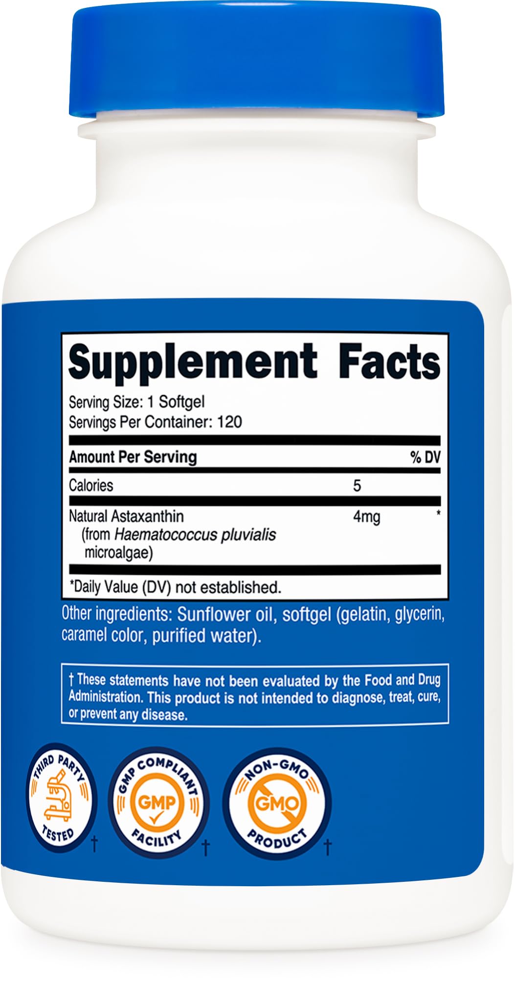 Nutricost Astaxanthin 4mg – Gluten Free, Non-GMO, 120 Softgels