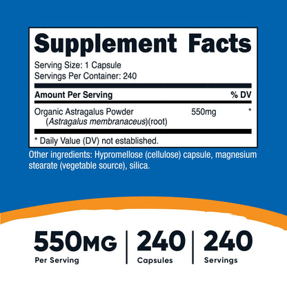 Nutricost Astragalus 550mg Capsules - 240 Vegetarian Capsules | Non-GMO & Gluten Free