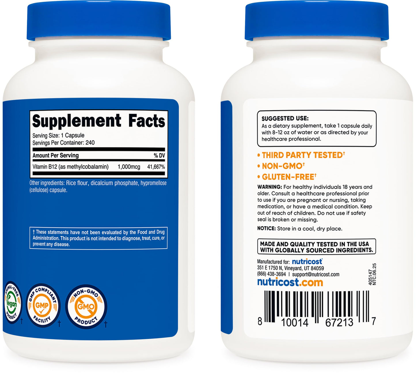 Nutricost B12 1000mcg Methylcobalamin – 240 Capsules, Vegetarian