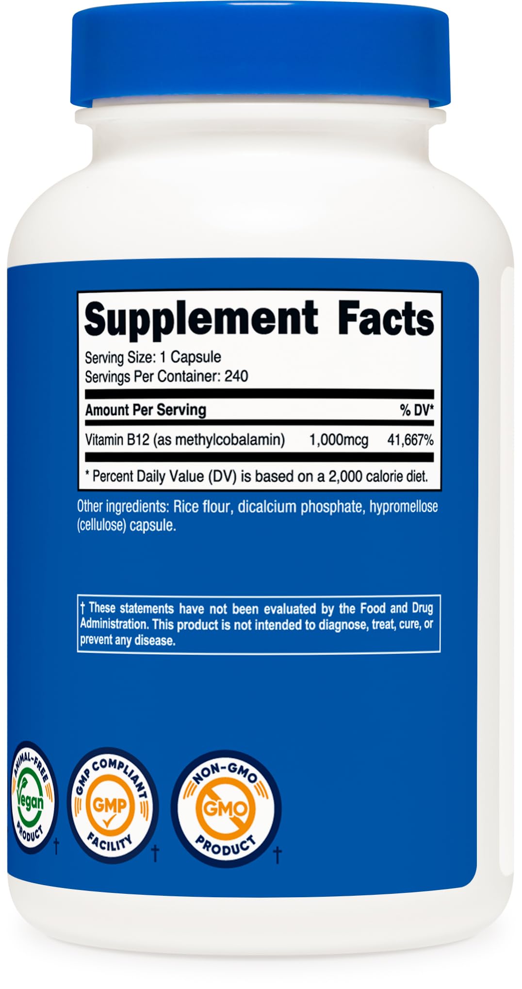 Nutricost B12 1000mcg Methylcobalamin – 240 Capsules, Vegetarian
