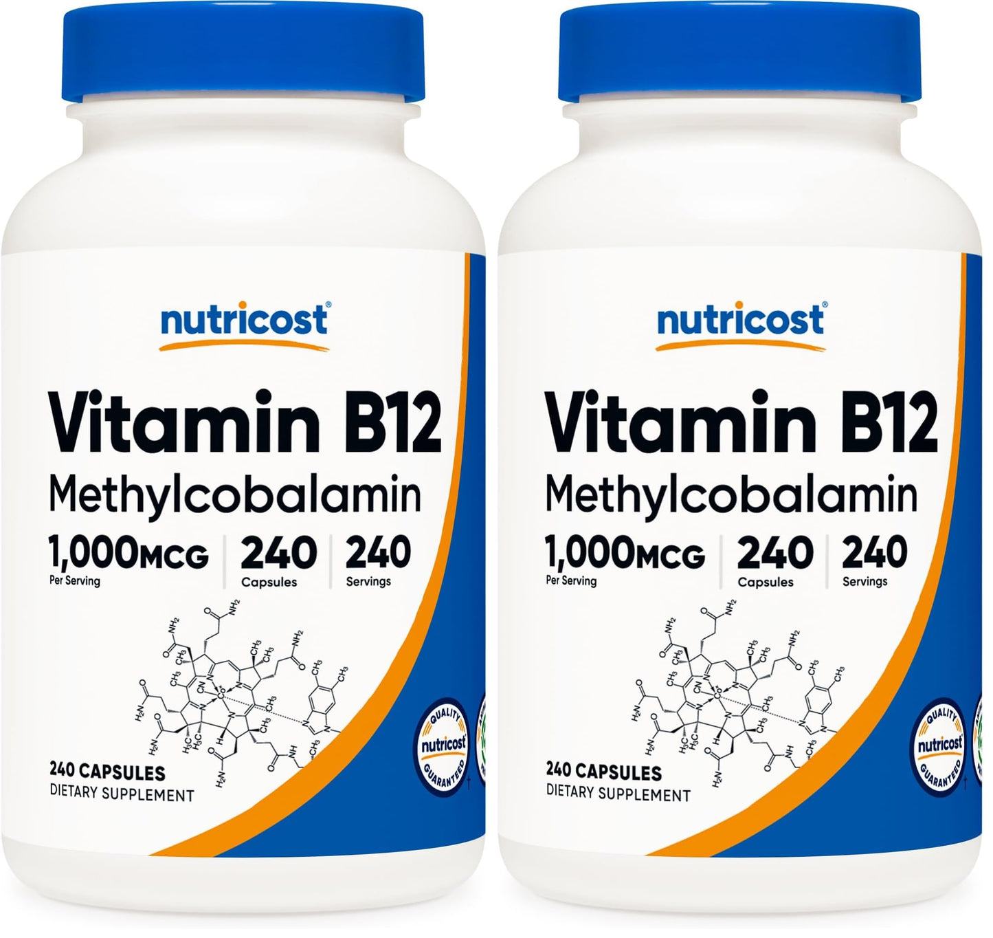 Nutricost Vitamin B12 1000mcg Methylcobalamin – 240 Capsules per Bottle, Pack of 2 | Vegetarian, Non-GMO & Gluten Free