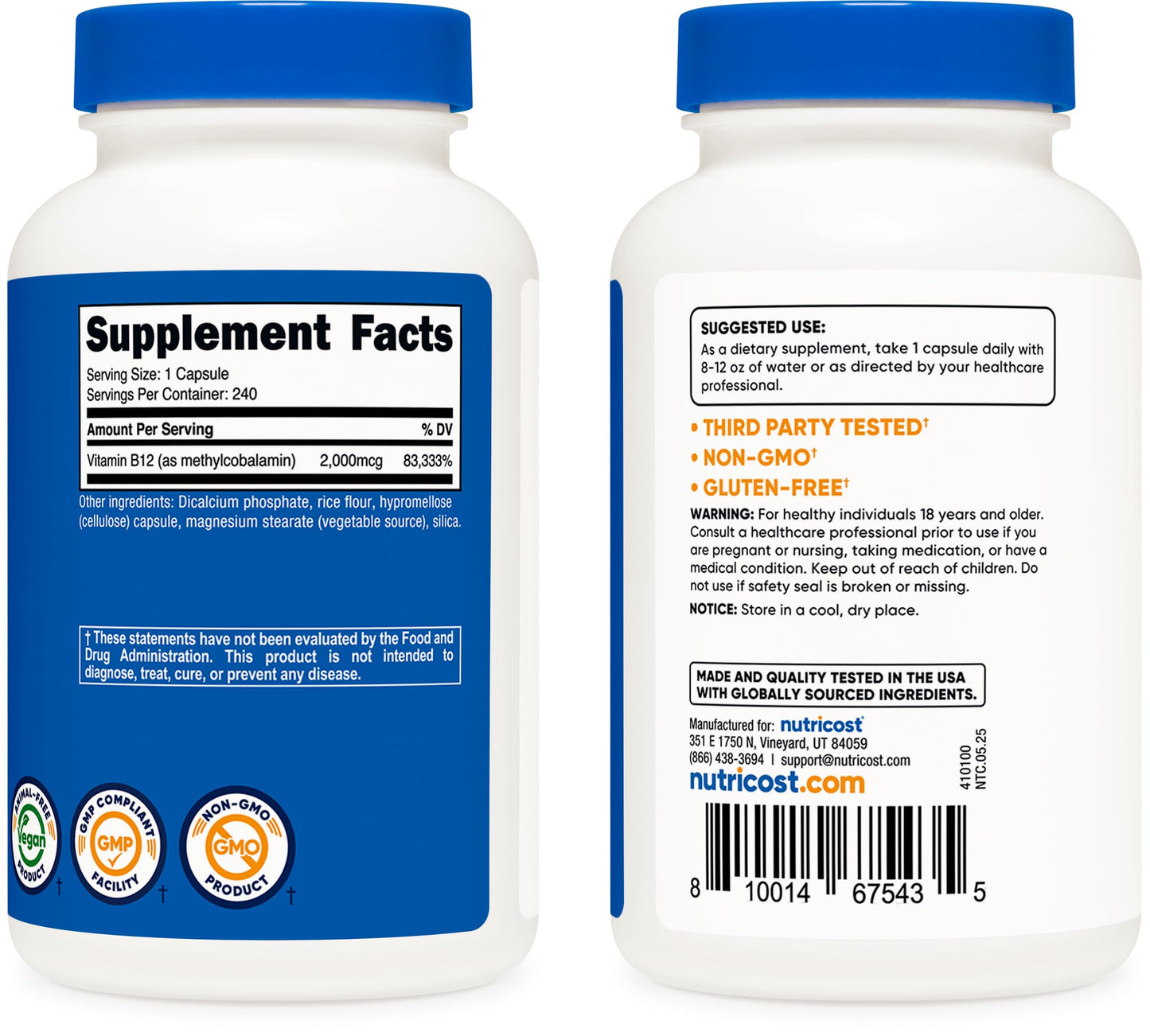 Nutricost Vitamin B12 (Methylcobalamin) 2000mcg – 240 Vegetarian Capsules