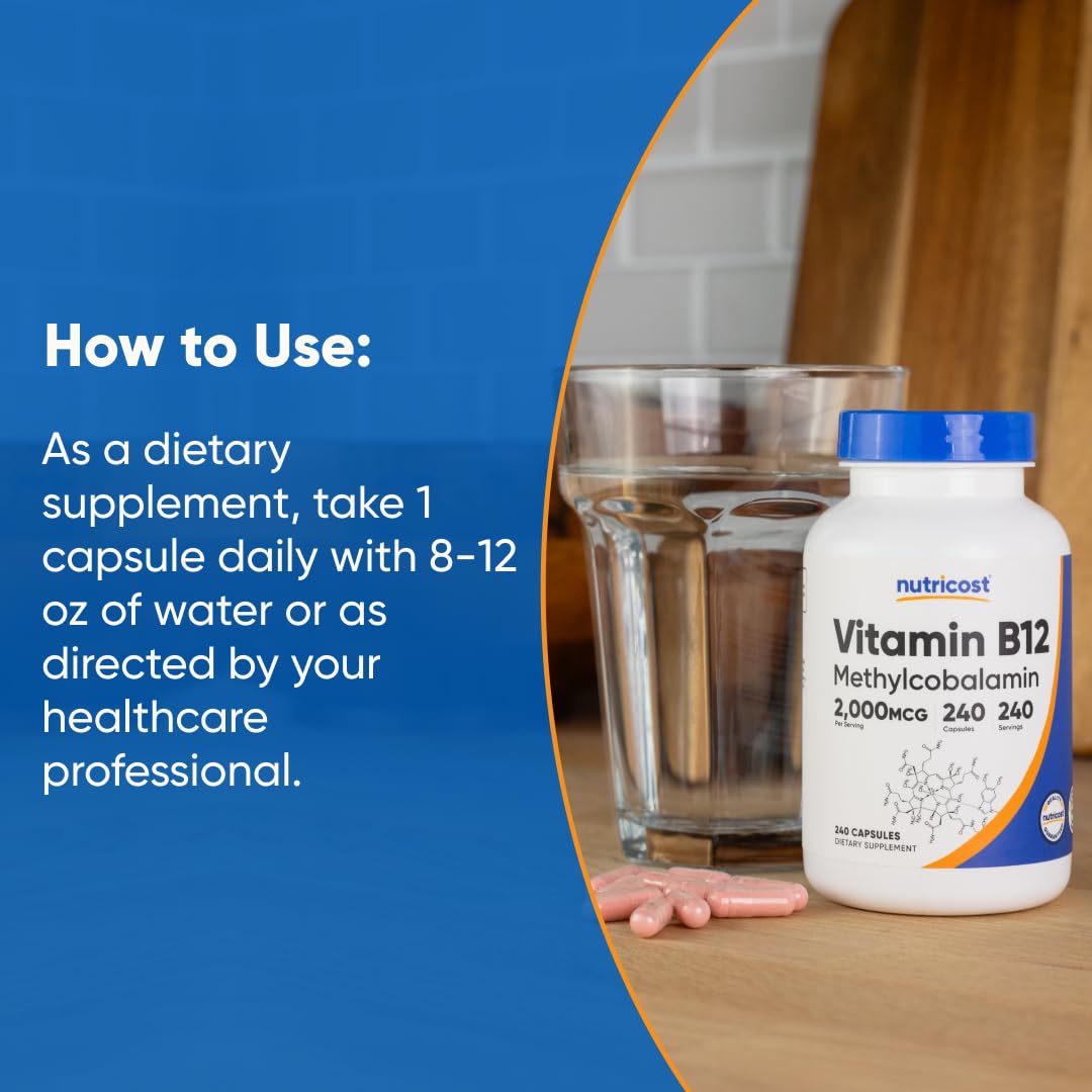 Nutricost Vitamin B12 (Methylcobalamin) 2000mcg – 240 Vegetarian Capsules