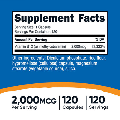 Nutricost Vitamin B12 Methylcobalamin 2000mcg | 120 Vegetarian Capsules