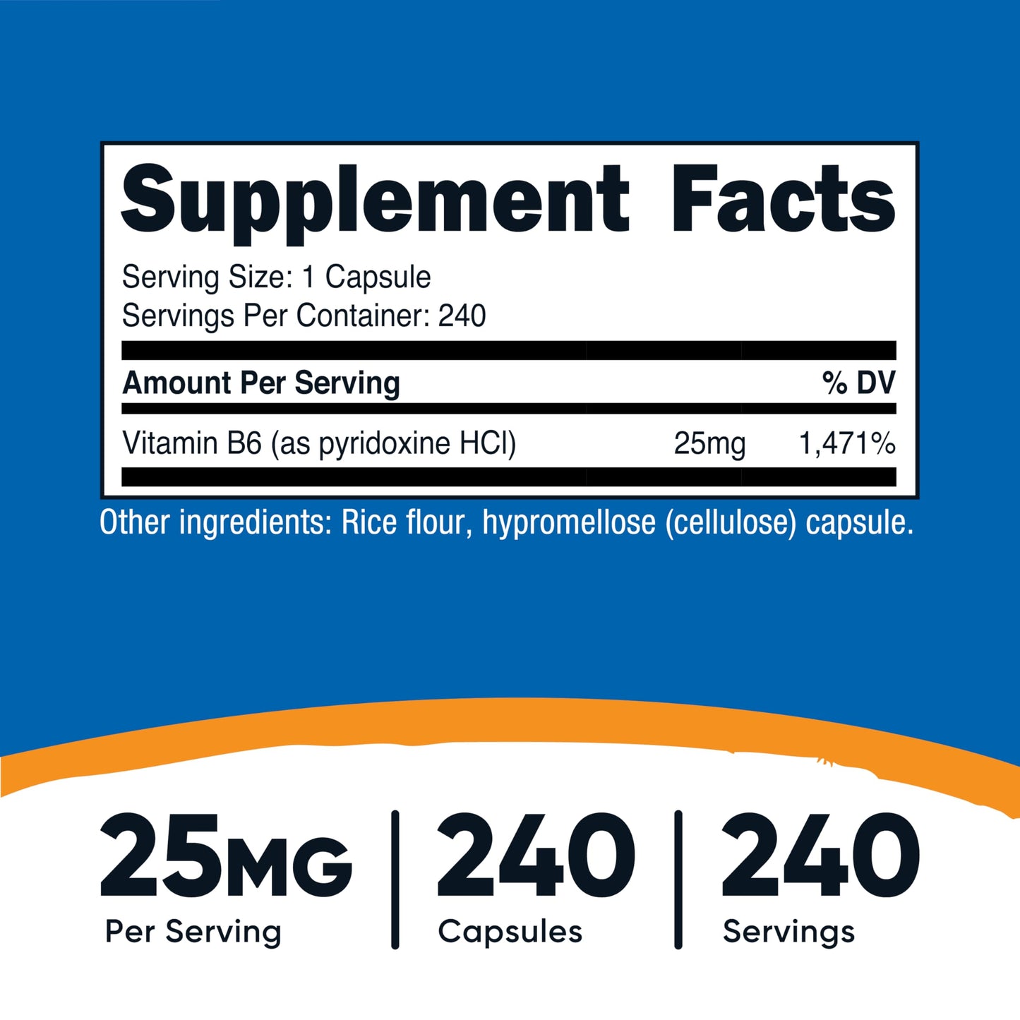 Nutricost Vitamin B6 25mg (Pyridoxine HCl) – 240 Capsules | Non-GMO, Gluten Free, Vegetarian