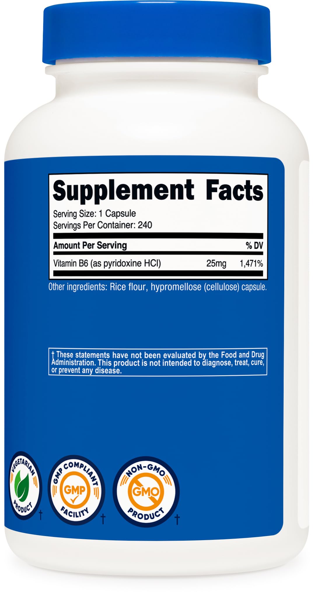 Nutricost Vitamin B6 25mg (Pyridoxine HCl) – 240 Capsules | Non-GMO, Gluten Free, Vegetarian