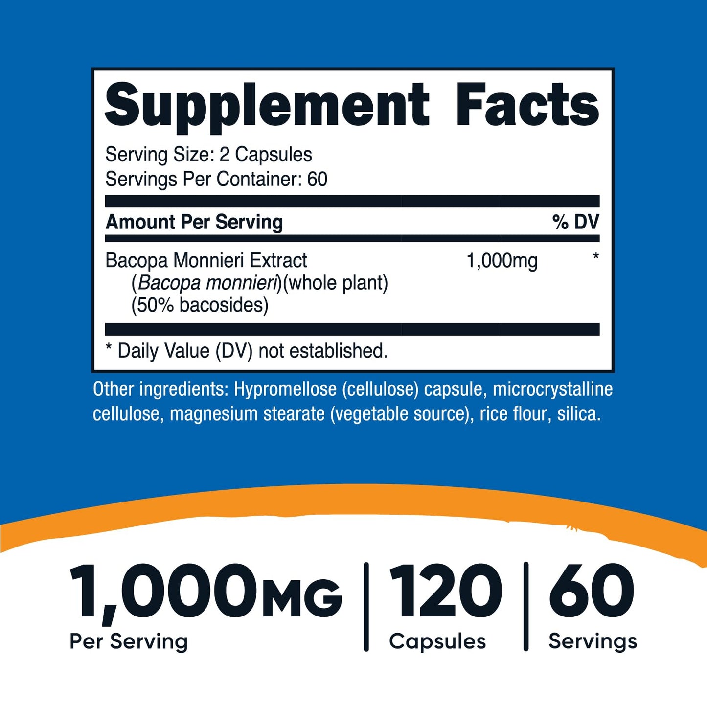 Nutricost Bacopa Monnieri 1000mg – 120 Capsules (60 Servings) – Pack of 2