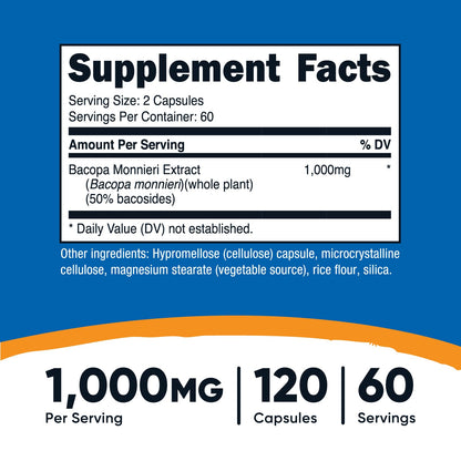 Nutricost Bacopa Monnieri 1000mg – 120 Capsules (60 Servings) – Pack of 2