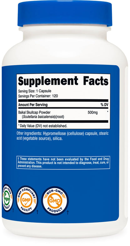 Nutricost Baikal Skullcap 500mg - 120 Vegetarian Capsules | Non-GMO, Gluten Free