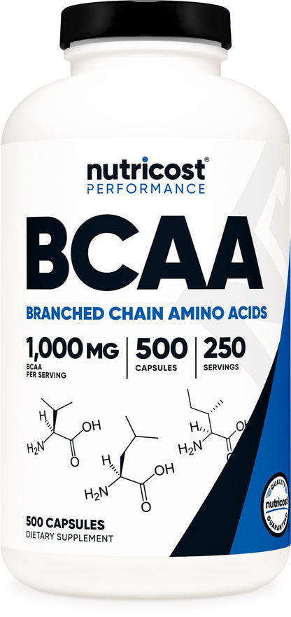 Nutricost BCAA 1000mg – 500 Capsules | 2:1:1 BCAA Formula
