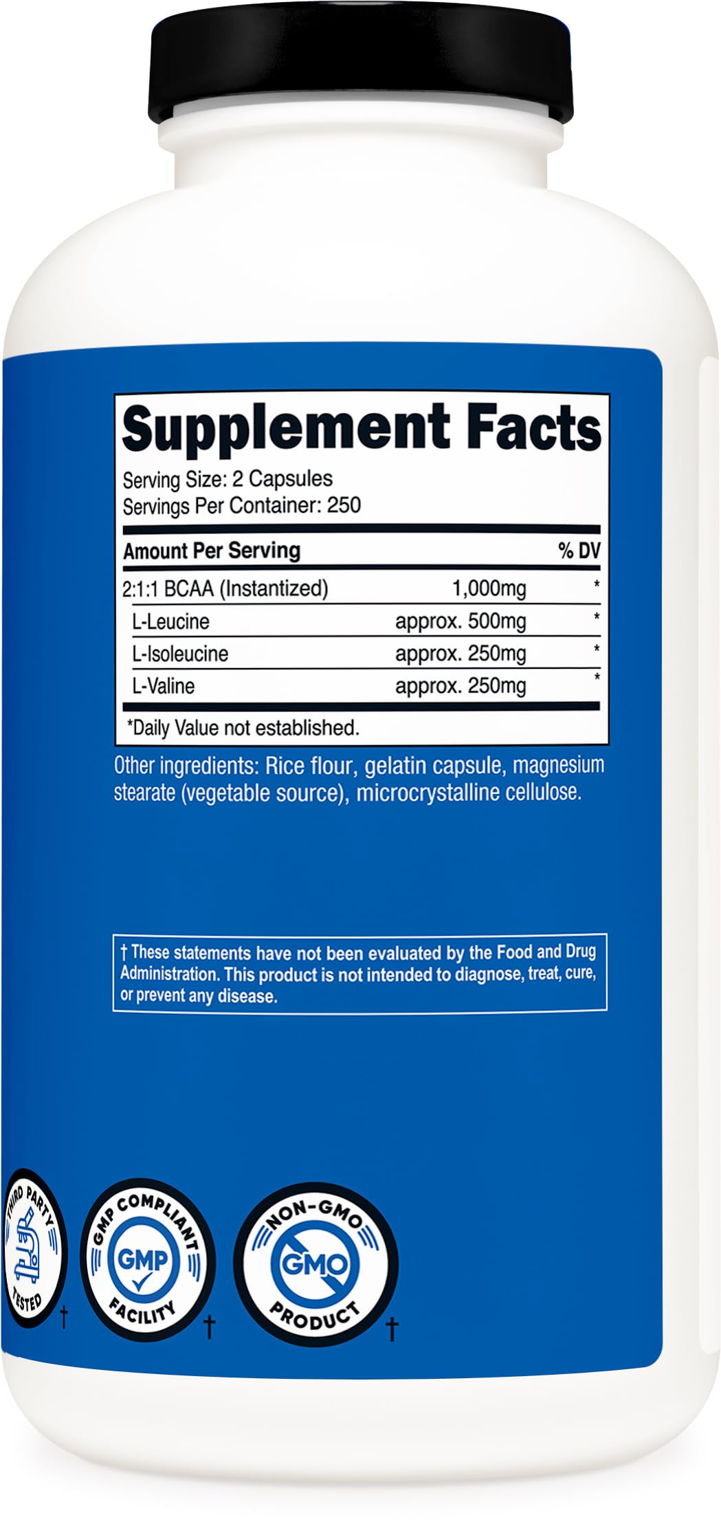 Nutricost BCAA 1000mg – 500 Capsules | 2:1:1 BCAA Formula