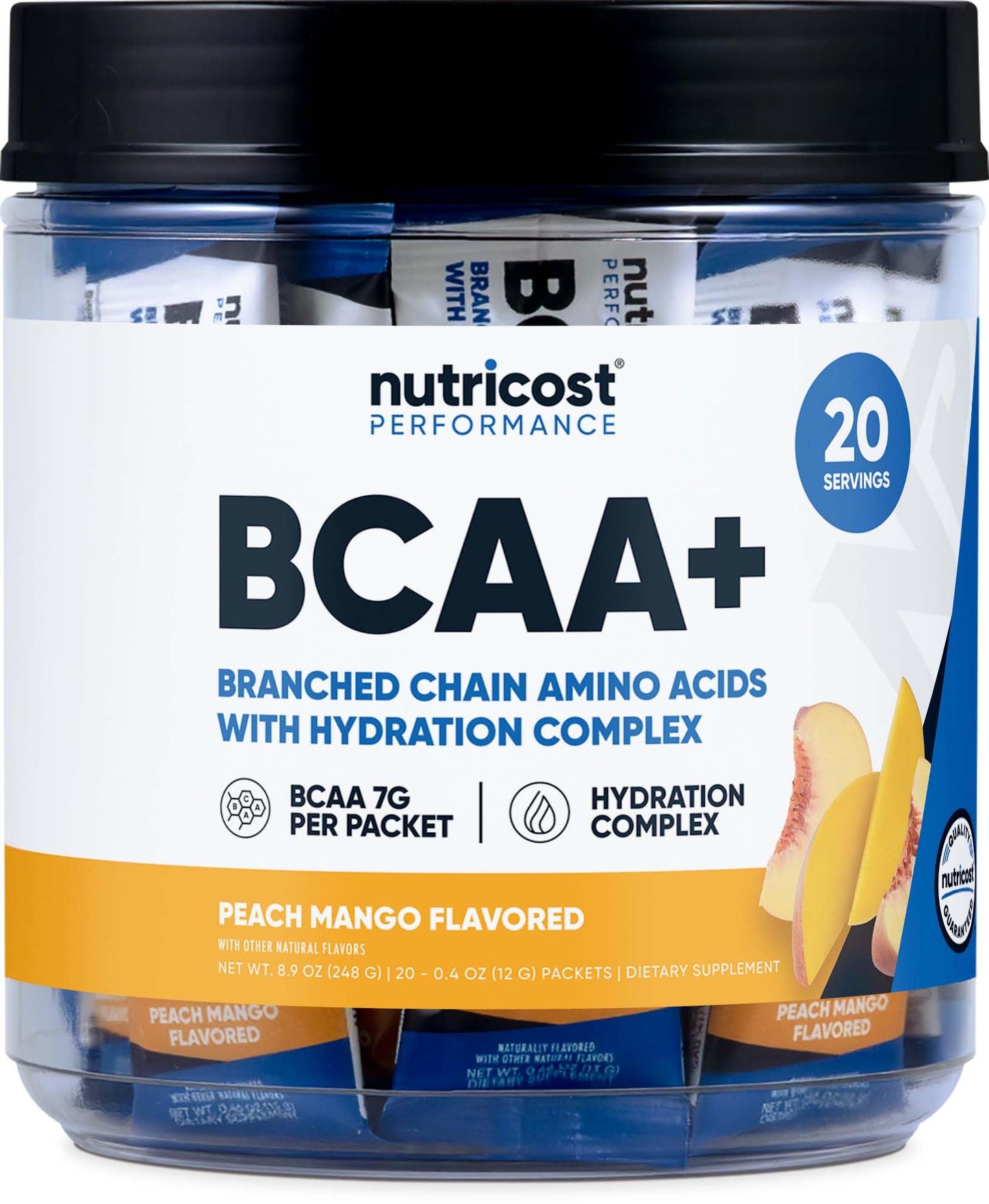 Nutricost BCAA+ Hydration Peach Mango - 20 Stickpacks | Gluten-Free & Non-GMO