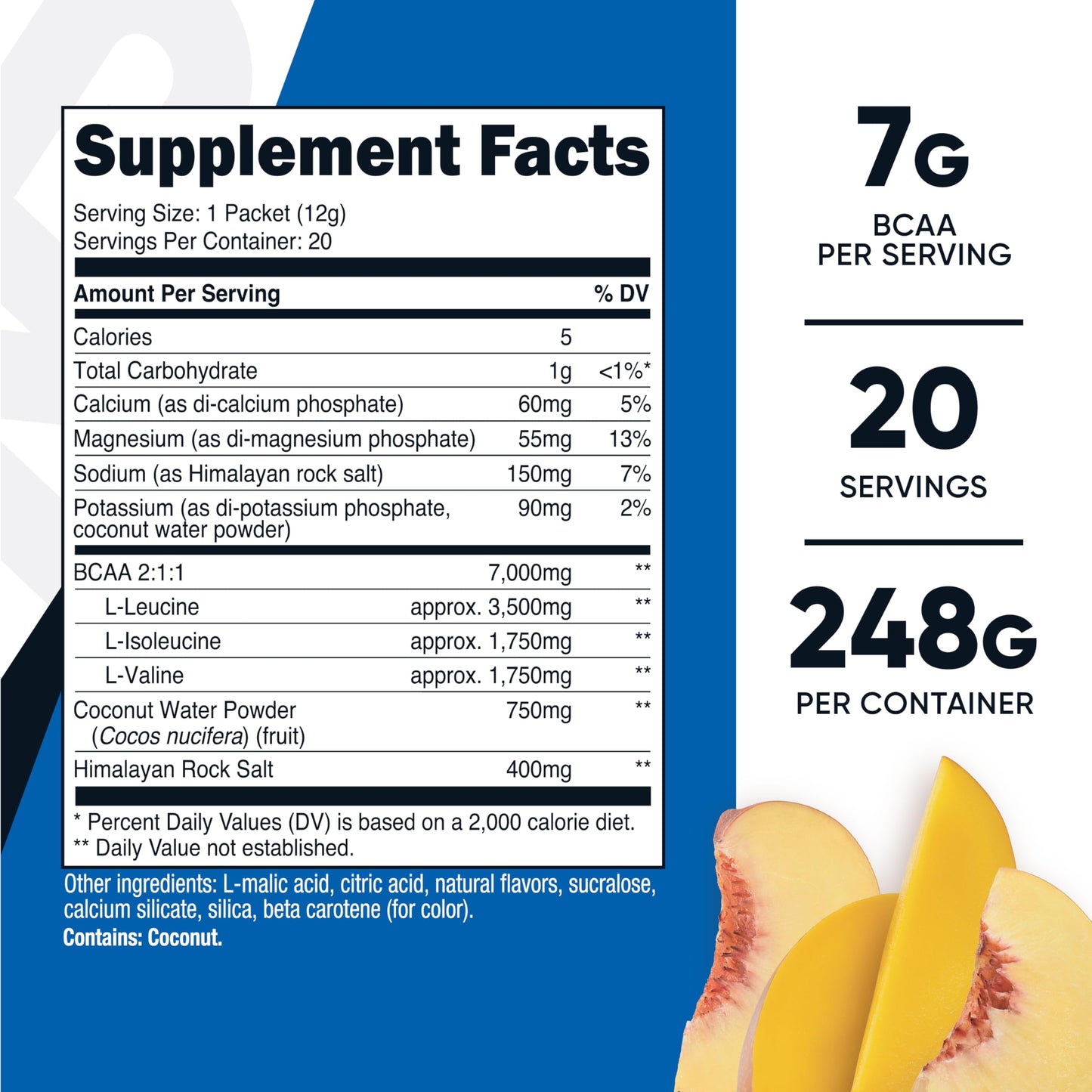 Nutricost BCAA+ Hydration Peach Mango - 20 Stickpacks | Gluten-Free & Non-GMO