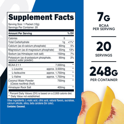 Nutricost BCAA+ Hydration Peach Mango - 20 Stickpacks | Gluten-Free & Non-GMO