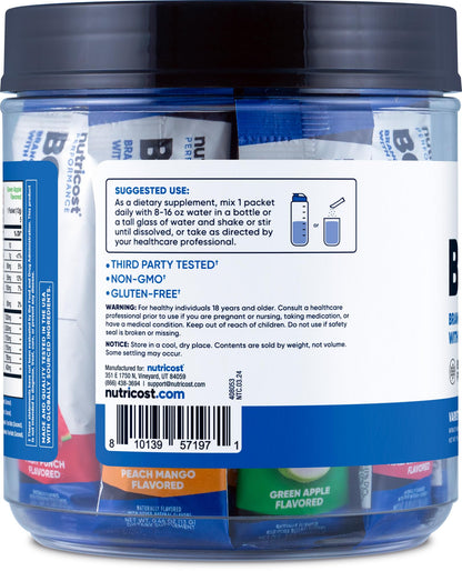 Nutricost BCAA+ Hydration Variety Pack (20 Stickpacks) – Gluten-Free, Non-GMO