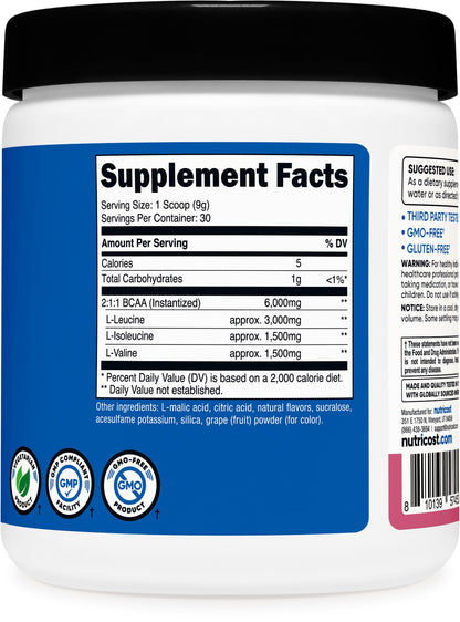 Nutricost BCAA Powder 2:1:1 – Pomegranate Guava, 30 Servings