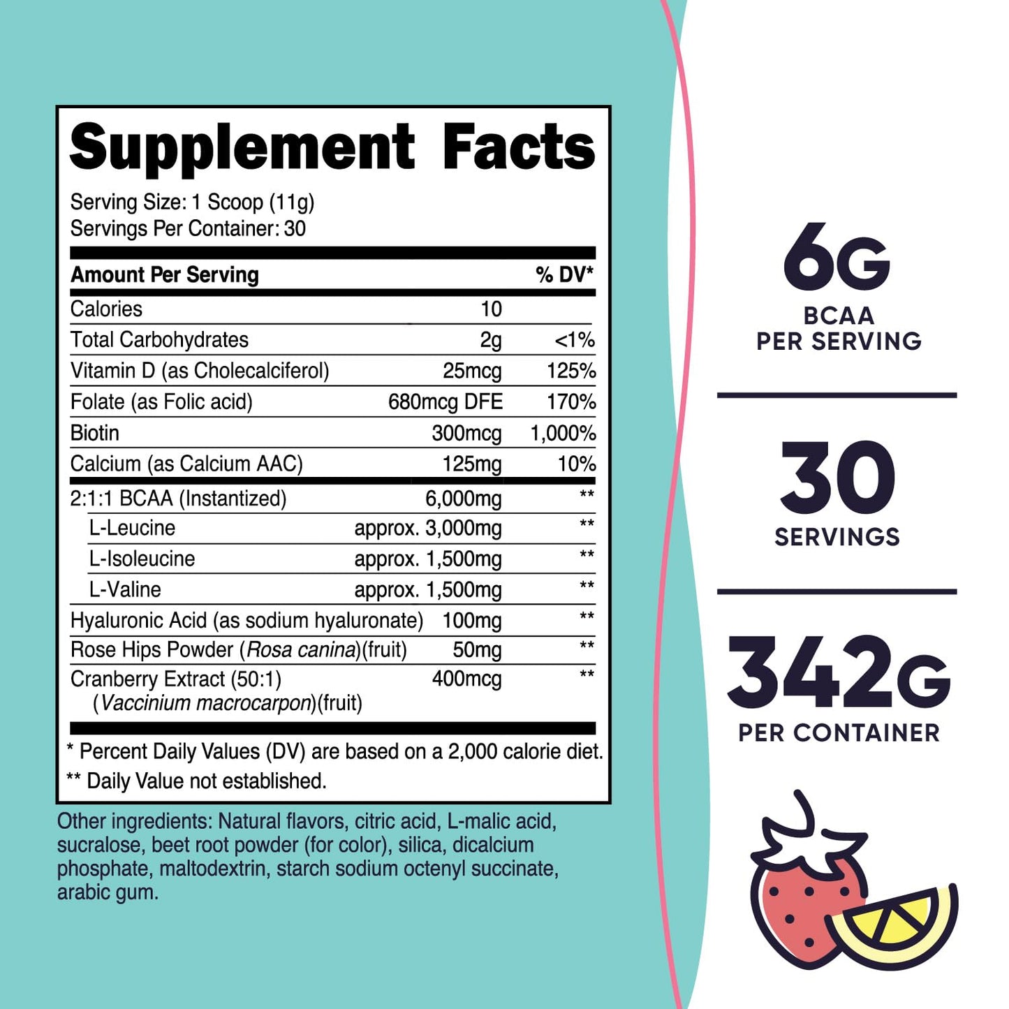 Nutricost BCAA for Women - Strawberry Lemonade (30 Servings) | Non-GMO & Gluten-Free