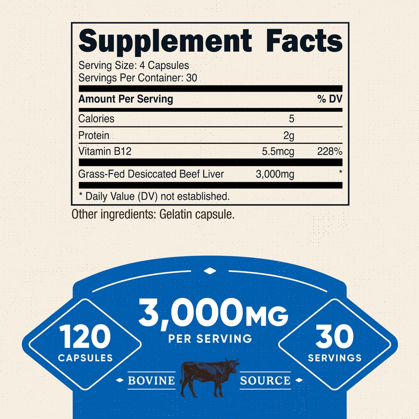 Nutricost Grass-Fed Beef Liver Capsules 3000mg | 120 Caps | Non-GMO, Gluten Free