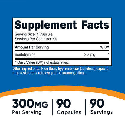 Nutricost Benfotiamine 300mg – 90 Capsules | Gluten Free, Non-GMO, Vegetarian Vitamin B1 (Fat-Soluble)
