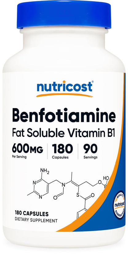 Nutricost Benfotiamine 600 mg | 180 Capsules – Fat-Soluble Vitamin B1 (Thiamine) – Gluten Free, Non-GMO, Vegan