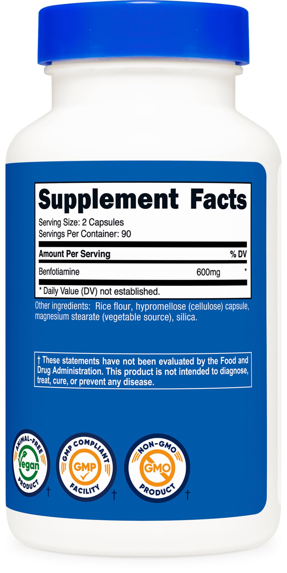 Nutricost Benfotiamine 600 mg | 180 Capsules – Fat-Soluble Vitamin B1 (Thiamine) – Gluten Free, Non-GMO, Vegan
