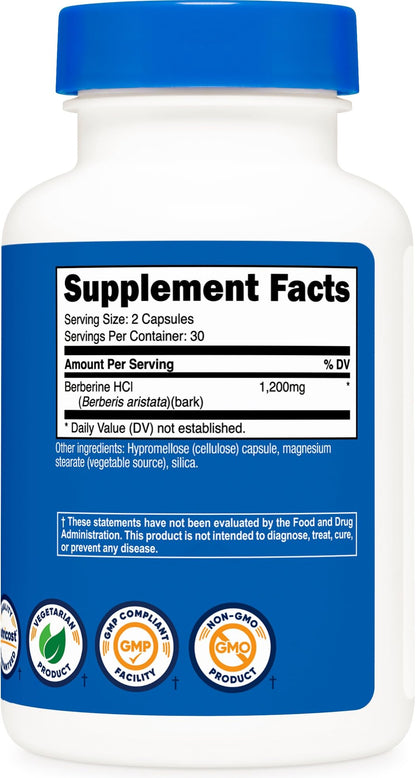 Nutricost Berberine HCl 1200mg | 60 Vegetarian Capsules | Gluten Free & Non-GMO