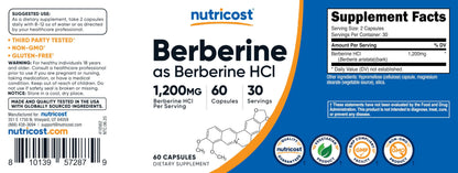 Nutricost Berberine HCl 1200mg | 60 Vegetarian Capsules | Gluten Free & Non-GMO