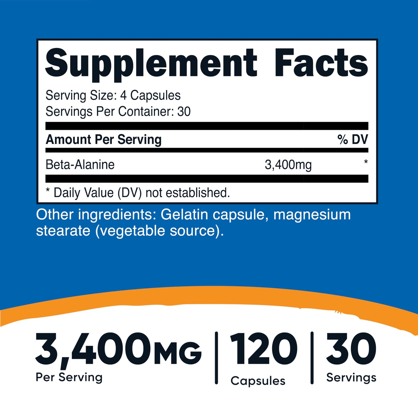 Nutricost Beta-Alanine 3400mg Capsules – 120 Caps, Gluten Free & Non-GMO