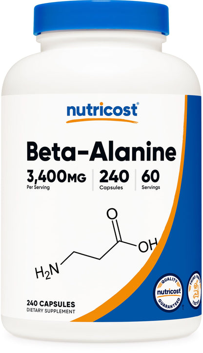 Nutricost Beta-Alanine Capsules 3400mg | 60 Servings (850mg per cap) – Gluten Free & Non-GMO, Made in USA