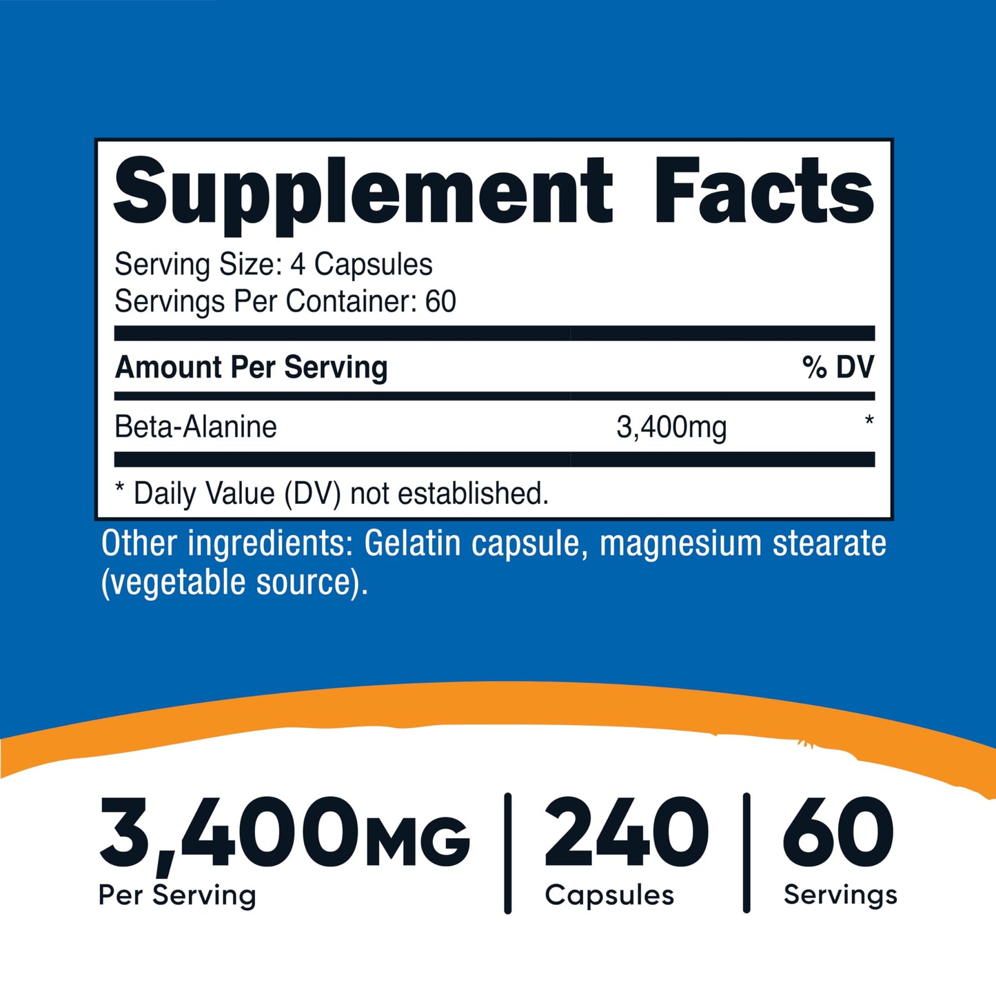 Nutricost Beta-Alanine Capsules 3400mg | 60 Servings (850mg per cap) – Gluten Free & Non-GMO, Made in USA