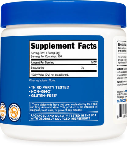 Nutricost Beta Alanine Powder 300 Grams (10.7oz) - 3 Grams Per Serving