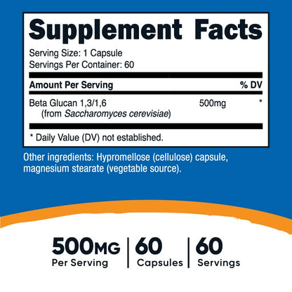 Nutricost Beta Glucan 500mg 1,3/1,6 D-Glucan | 60 Vegetarian Capsules | Gluten Free & Non-GMO (Pack of 2)