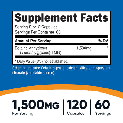 Nutricost Betaine Anhydrous 1500mg Capsules - 60 Servings, Gluten Free