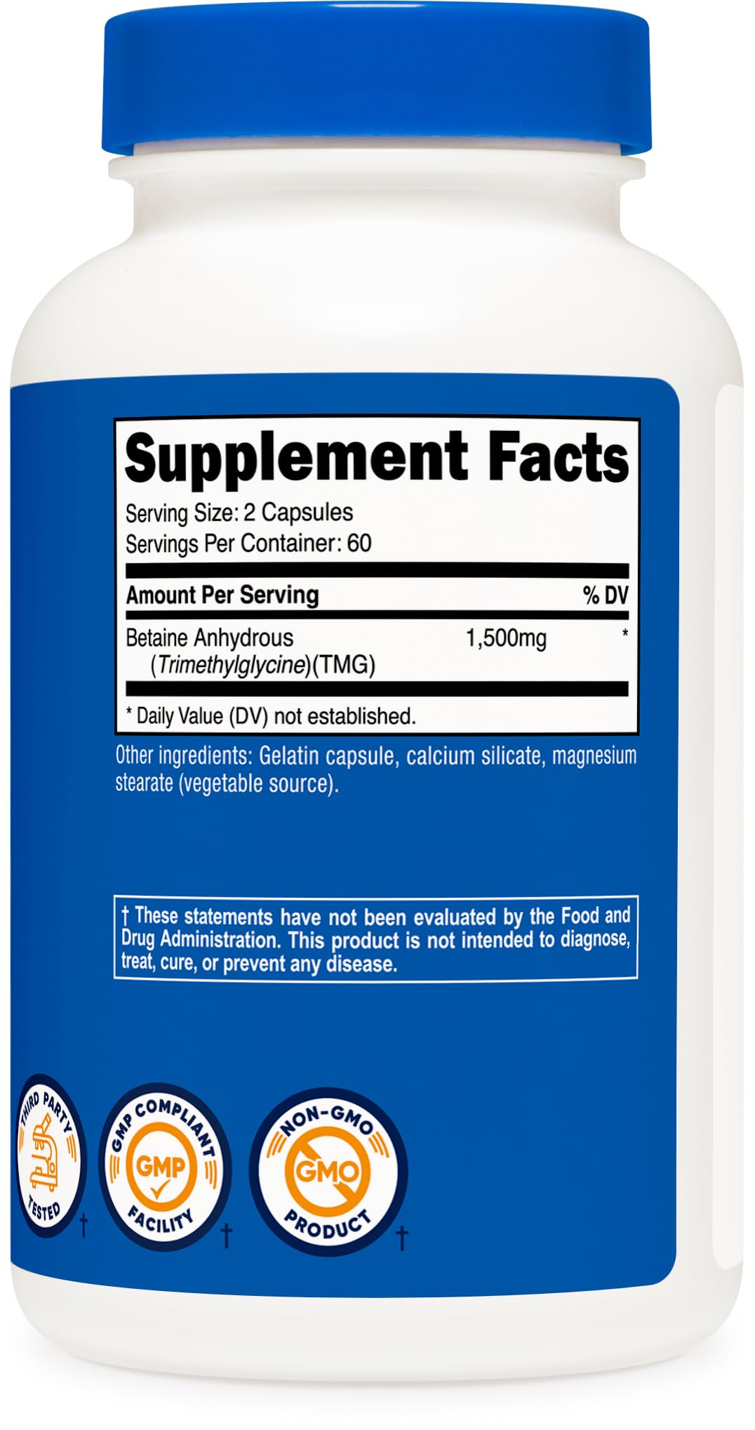 Nutricost Betaine Anhydrous 1500mg Capsules - 60 Servings, Gluten Free