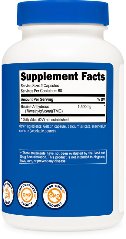 Nutricost Betaine Anhydrous 1500mg Capsules - 60 Servings, Gluten Free