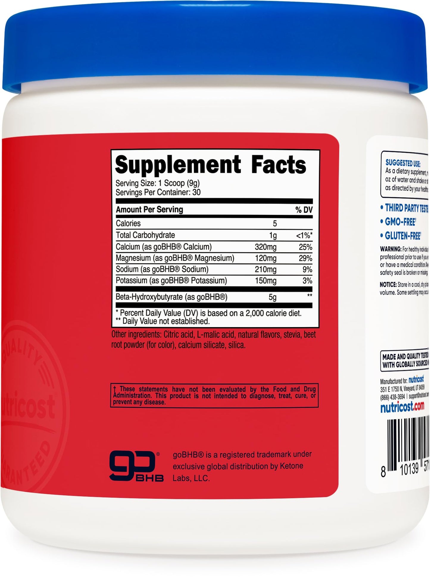 Nutricost BHB Salts Drink Mix Fruit Punch – 30 Servings, 5 g BHB per Serving, 0 g Total Sugars, Vegetarian