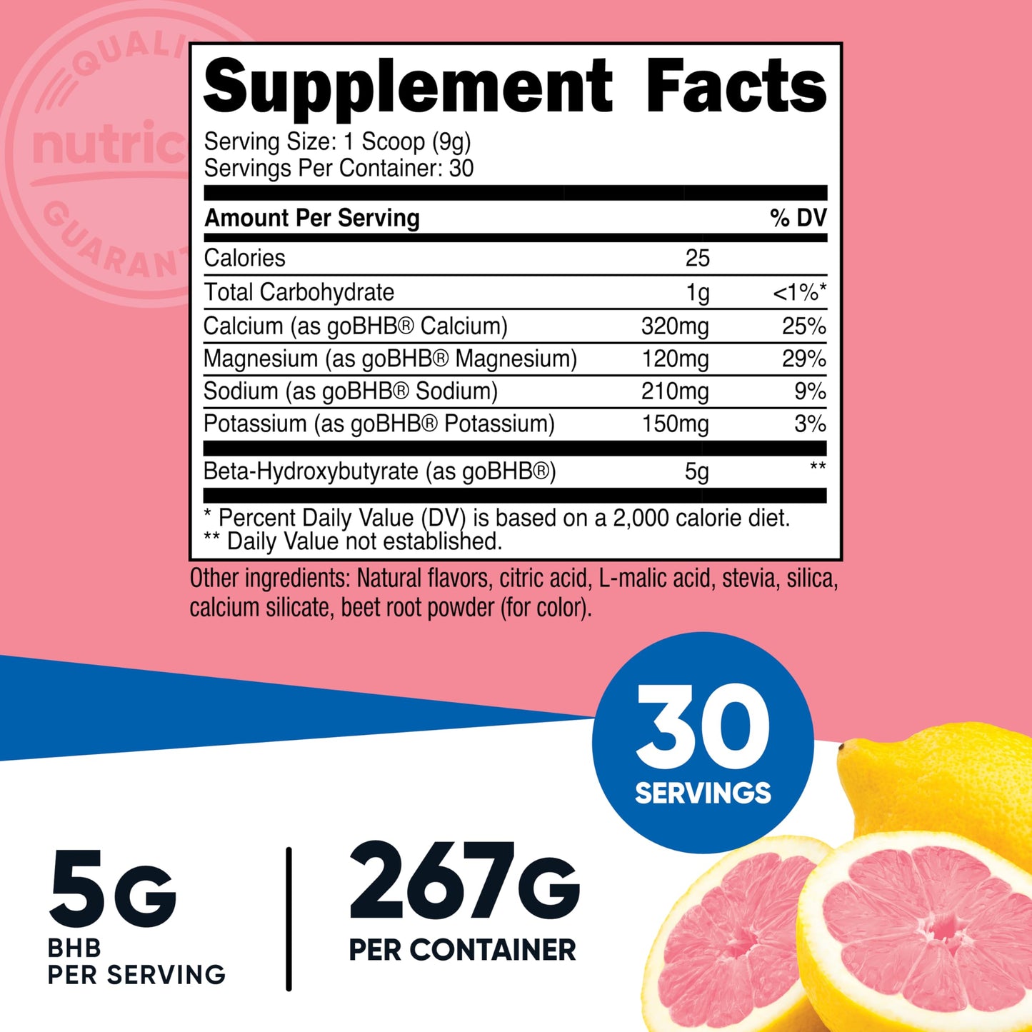 Nutricost BHB Salts Drink Mix – Strawberry Lemonade (30 Servings) | 5g BHB per Serving | 0g Total Sugars | Vegetarian