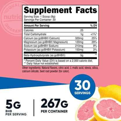 Nutricost BHB Salts Drink Mix – Strawberry Lemonade (30 Servings) | 5g BHB per Serving | 0g Total Sugars | Vegetarian